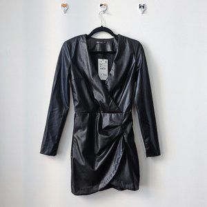 NWT XS Zara Black Faux Leather Mini Dress